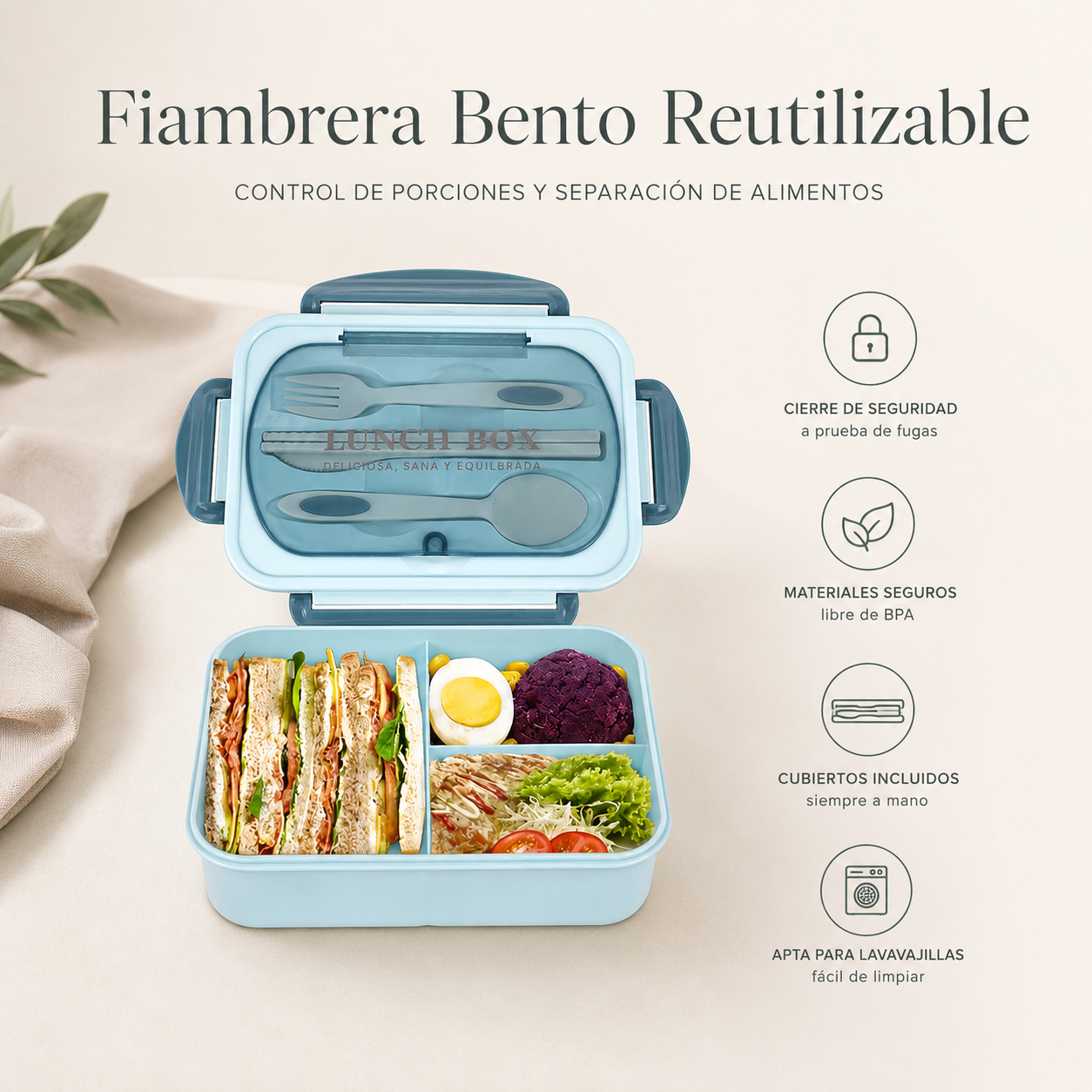Fiambrera hermética con cubiertos