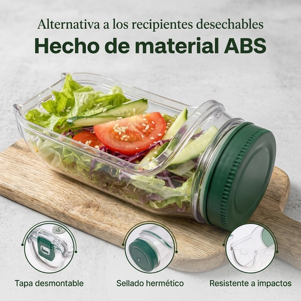 Táper de Ensalada con Dispensador de Salsas con Apertura Lateral