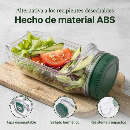 Táper de Ensalada con Dispensador de Salsas con Apertura Lateral