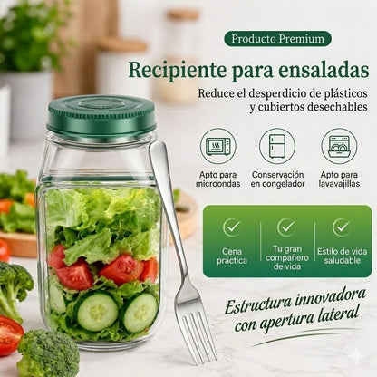 Táper de Ensalada con Dispensador de Salsas con Apertura Lateral