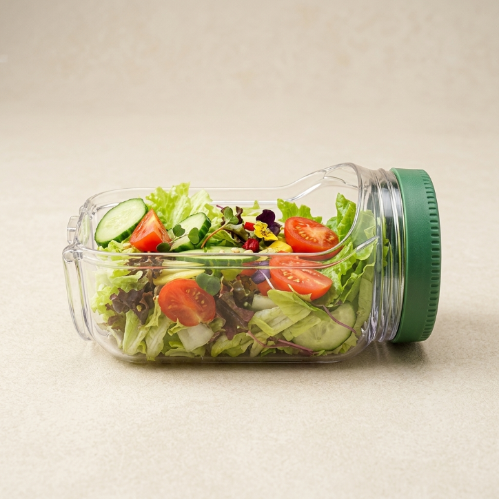 Táper de Ensalada con Dispensador de Salsas con Apertura Lateral
