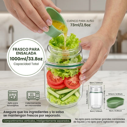 Táper de Ensalada con Dispensador de Salsas con Apertura Lateral